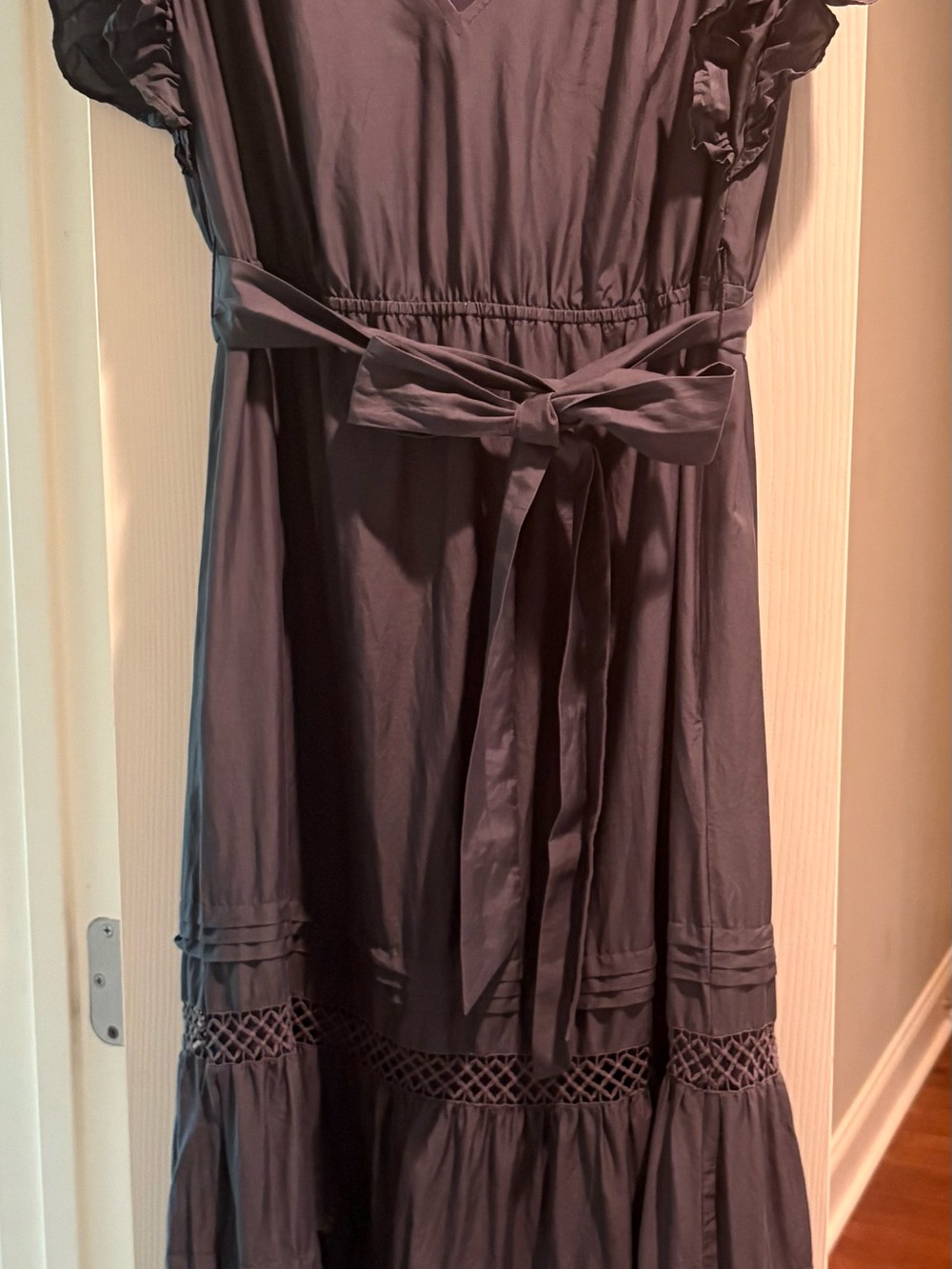 Marie Oliver Navy V-Neck Tie-Waist Midi Dress